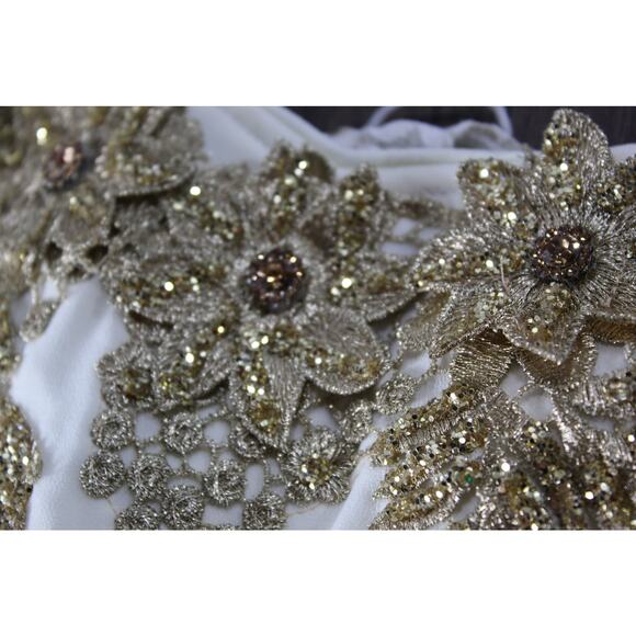 Custom Girls 14 Ice Skating costume gold glitter floral halter dance competition - Picture 13 of 16